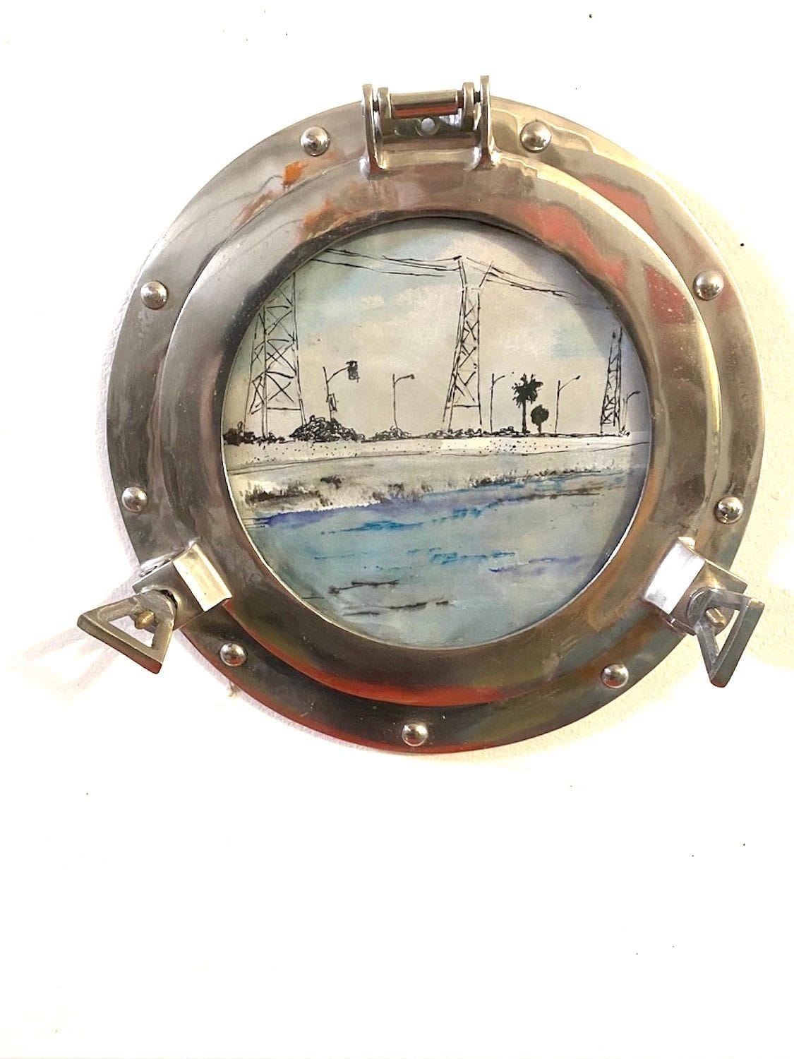 porthole lookingoutfrom theLA River gambling boat 14" in diameter